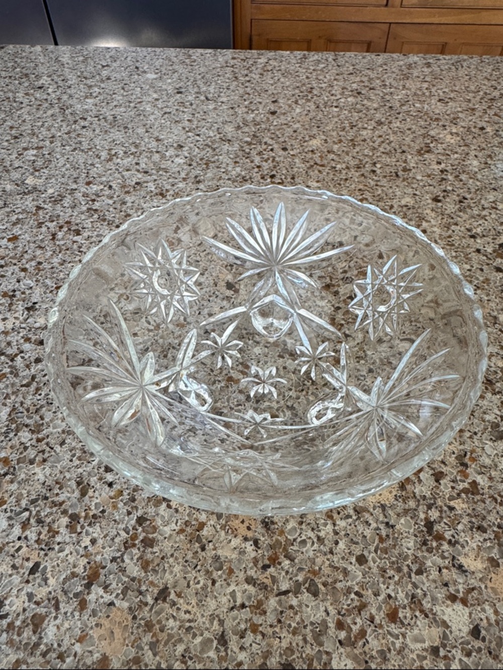 Cut Glass Starburst Serving Bowl - Clear Glass